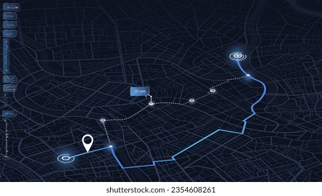 Isometric Gps, graphic tourist map of territory. Smartphone map application. App search map navigation. Fragments of town. Futuristic route dashboard gps map tracking. Vector illustration,