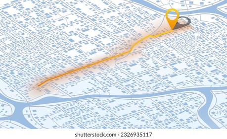 Gps isométricos mapean la navegación a casa propia. Vista superior de la ciudad. Vista desde arriba de los edificios del mapa. Vista detallada de la ciudad. Mapa turístico gráfico decorativo. Resumen de los antecedentes del transporte. Vector