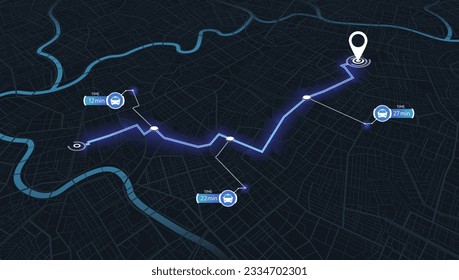 Gps isométricos mapean la navegación a casa propia. Vista superior de la ciudad. Vista desde arriba del mapa. Vista detallada de la ciudad. Mapa turístico gráfico decorativo. Resumen de los antecedentes del transporte. Vector, ilustración.