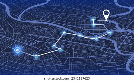 Isometric Gps map navigation to own house. City top view. View from above the map. Detailed view of city. Decorative graphic tourist map. Abstract transportation background. Vector, illustration.