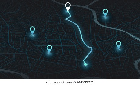 Gps isométricos mapean la navegación a casa propia. Vista superior de la ciudad. Vista desde arriba. Vista detallada de la ciudad. Mapa turístico gráfico decorativo. Resumen del transporte. Fondo negro. Vector, ilustración