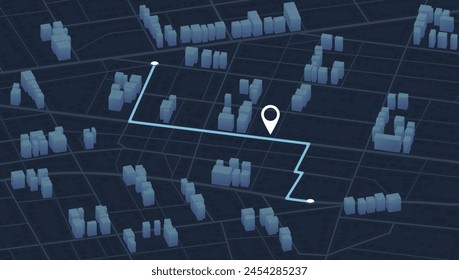 Isometric Gps map navigation to own house. City top view. View from above the map buildings. Detailed view of city. Decorative graphic tourist map. Abstract transportation background. Vector