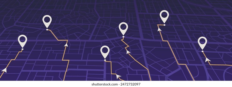 Isometric Gps map navigation to own pin. City top view. Abstract transportation background. Track navigation pins on street maps, position pin. Vector illustration