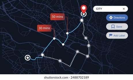 Isometric GPS Navigation. City and Country Map Tracking. Smartphone Mobile Map App Navigation. Driving Route Dashboard GPS Tracking. Vector Illustration