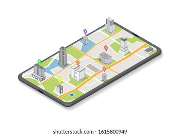 isometric GPS Navigation Concept. Gps Tracking Map. Track Navigation on Street Maps, Navigate Mapping Technology.