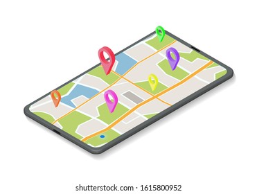 isometric GPS Navigation Concept. Gps Tracking Map. Track Navigation on Street Maps, Navigate Mapping Technology.