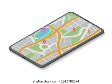 isometric GPS Navigation Concept. Gps Tracking Map. Track Navigation on Street Maps, Navigate Mapping Technology.