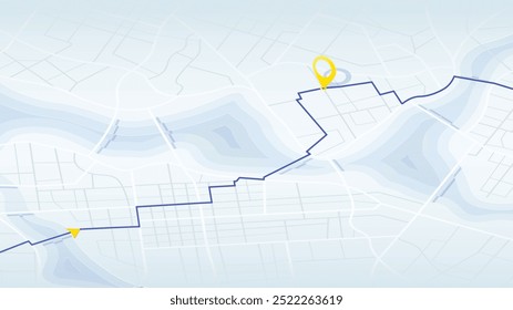 Mapa de navegación GPS isométrico con pin de ubicación para el seguimiento. Visualización Abstractas del mapa Navegación por la calle, posiciones de puntero con precisión. Concepto de seguimiento de rutas, Ilustración vectorial