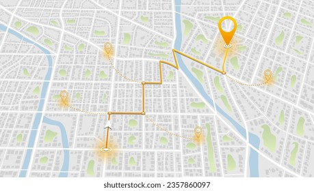 Navegación de Gps isométrica a casa propia. Vista desde arriba de los edificios del mapa. Vista detallada de la ciudad desde arriba. Vista superior de la ciudad. Antecedentes abstractos. Estilo plano, vector, ilustración aislada.