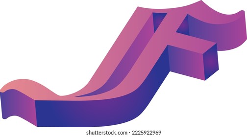 Isometric gradient letter F vector