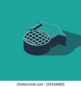 Isometric Graduation cap on globe icon isolated on green background. World education symbol. Online learning or e-learning concept.  Vector Illustration