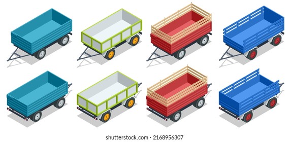 Isometric Grain Hopper Trailer. Semi tractor and used to haul bulk commodity products, such as grain.