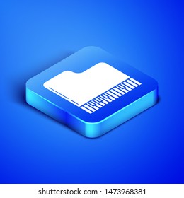 Isometric Grand piano icon isolated on blue background. Musical instrument. Blue square button. Vector Illustration