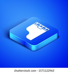 Isometric Grand piano icon isolated on blue background. Musical instrument. Blue square button. Vector Illustration