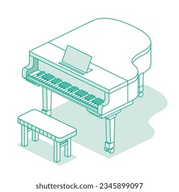 Isometric grand piano. Vector illustration. Music object isolated on white background. Outline icon.
