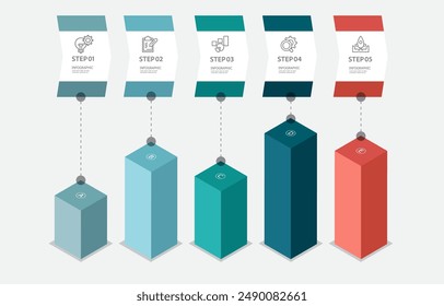 isometric graph infographics timeline element business workflow data steps report template background with business line icon 5 steps for business presentation vector illustration