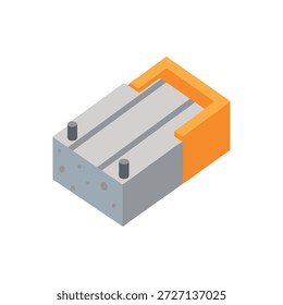 Isometric graphic featuring a concrete foundation slab with visible reinforcement and an orange framing structure on a White Background