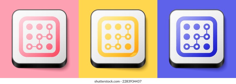 Isometric Graphic password protection and safety access icon isolated on pink, yellow and blue background. Security, safety, protection, privacy concept. Square button. Vector
