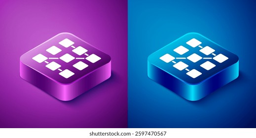 Isometric Graphic password protection and safety access icon isolated on blue and purple background. Security, safety, protection, privacy concept. Square button. Vector