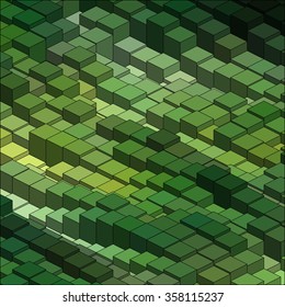 Isometric Graphic Pattern. Abstract Vector 3D Geometric Green Background