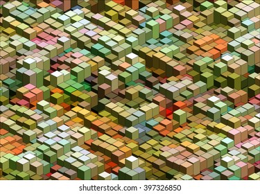 Isometric Graphic Pattern. Abstract Vector 3D Geometric. Green Yellow Background