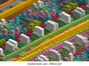 Isometric Graphic Pattern. Abstract Vector 3D Geometric. Colorful Background