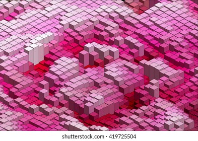 Isometric Graphic Pattern. Abstract Vector 3D Geometric. Pink Background