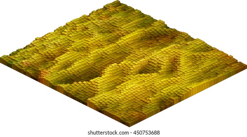 Isometric Graphic Pattern. Abstract Vector 3D Geometric. Gold Background