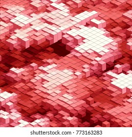 Isometric Graphic Pattern. Abstract Vector 3D Geometric. Red Background