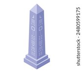 Isometric graphic of a stylized obelisk with abstract details