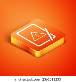 Comprimido gráfico isométrico con icono de signo de exclamación aislado en el fondo naranja. Aviso de alerta por teléfono inteligente.  Vector