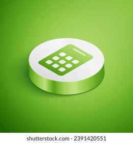 Isometric Graphic tablet icon isolated on green background. White circle button. Vector