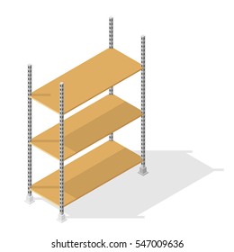 Isometric graphics of empty warehouse shelves.