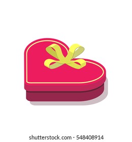 Isometric graphics of heart shape box with bow.