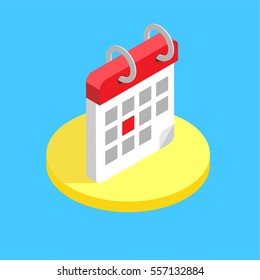 Isometric graphics of single page from calendar. Month view.