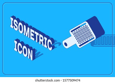 Isometric Grater icon isolated on blue background. Kitchen symbol. Cooking utensil. Cutlery sign.  Vector Illustration