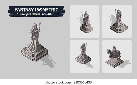 Isometric Graveyard Statues Fantasy game assets- Pack Five Vector Illustration