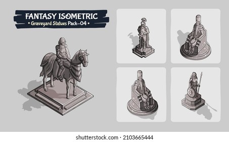 Isometric Graveyard Statues Fantasy game assets- Pack Four Vector Illustration