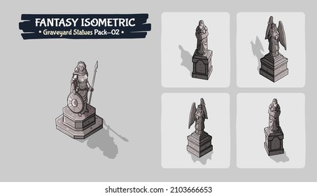 Isometric Graveyard Statues Fantasy game assets- Pack Two Vector Illustration