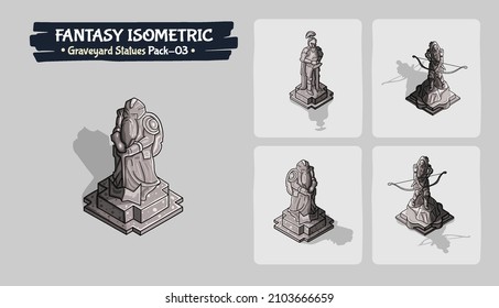 Isometric Graveyard Statues Fantasy game assets- Pack Three Vector Illustration