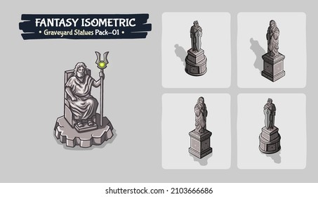 Isometric Graveyard Statues Fantasy game assets- Pack One Vector Illustration