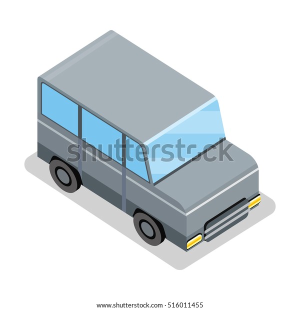 Isometric gray jeep icon. Gray city car with\
shadow. Isometric car web infographic. Modern vehicle. Jeep icon.\
SUV icon. City isometric object in flat. Isolated vector\
illustration on white\
background