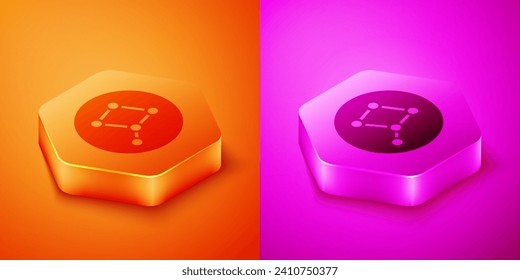 Isometric Great Bear constellation icon isolated on orange and pink background. Hexagon button. Vector