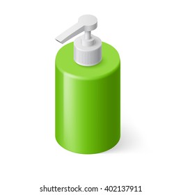 Isometric Green Bottle with Liquid Soap without Label