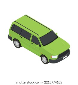 Isometric green car on blank background 3d vector illustration