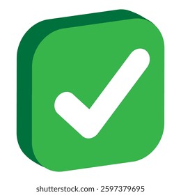 Isometric green checkmark icon. 1 piece.