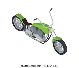Isometric green chopper motorbike on white background vector illustration
