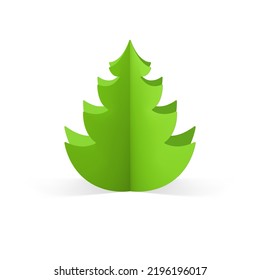 Árbol de Navidad isométrico verde con ramas de papel para diseño decorativo festivo 3d plantilla de ilustración vectorial realista. Juguete de vacaciones de invierno bauble para celebración Estado de ánimo de Navidad aislado en blanco