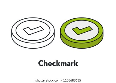 Isometric Green Circle Checkmark Button Done Result Minimal Flat Line Outline Stroke Icon