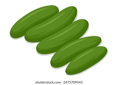 Isometric Green Cucumber. Cucumber a green, crunchy vegetable with high water content, rich in vitamins and minerals. It is a healthy and nutritious food.